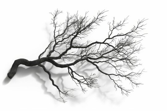 Realistic tree branches shadow blur isolated on white background, 3D render illustration