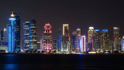 Fototapeta premium Doha Skyline at night. Qatar. Doha Cityscape