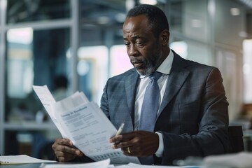 Businessman Reviewing Documents with Focus