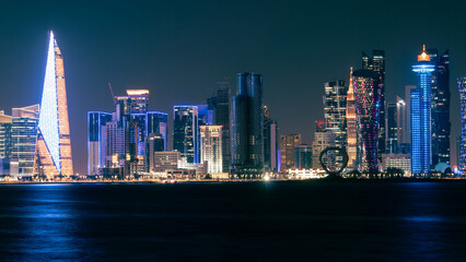 Doha Skyline at night. Qatar. Doha Cityscape