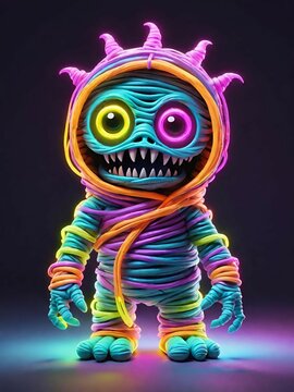 3d illustration alien with neon glowing lights.