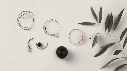 A set of geometric jewelry elegantly designed with minimalist shapes and precious stones - obrazy, fototapety, plakaty