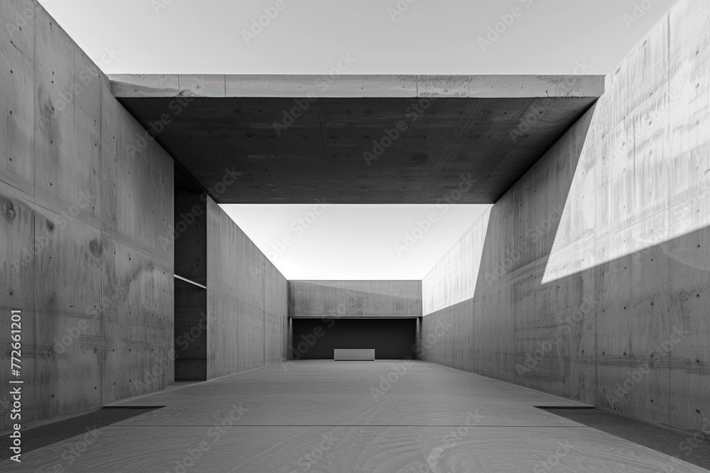 Poster A large, empty room with a concrete ceiling and floor. The room is mostly empty, with only a few objects visible. Scene is one of emptiness and solitude, with the vast space