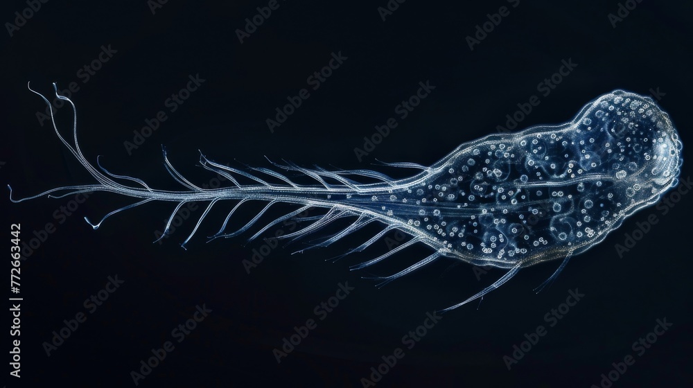 Poster a stunning image of a single cell from a bird captured in high resolution. the head of the cell is s