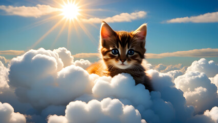Adorable Kitten on the cloud, AI generated - obrazy, fototapety, plakaty