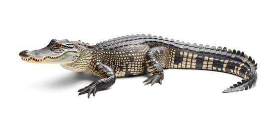 Crocodile side view, isolated background
