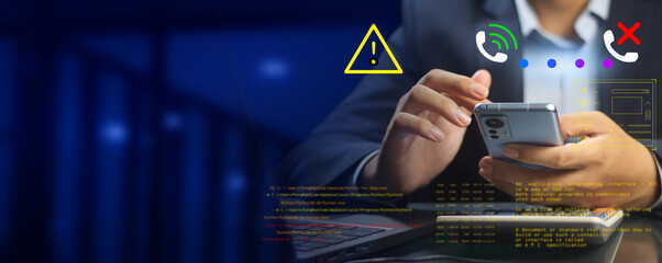 System hacked warnings alert Cyber attacks on a computer network, viruses, Spyware, Malware, or...