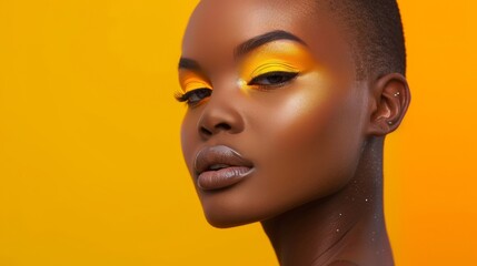A cascading ombre effect in shades of yellow and orange sets the stage for our summer to autumn makeup line. Against this beautiful . . - obrazy, fototapety, plakaty