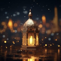 Obraz premium Eid mubarak and ramadan kareem greetings with islamic lantern and mosque. Eid al fitr background