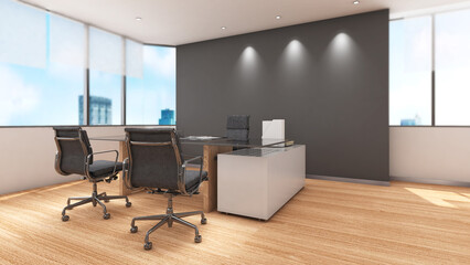 Manager room ,Company executive office Wooden floor, white walls and executive desk.,3d rendering