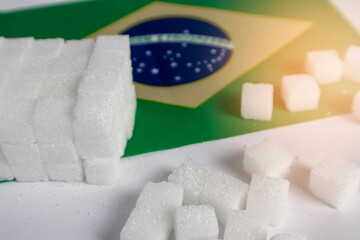 Sugar cubes on a white background Sugar industry in Brazil
