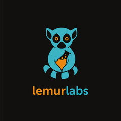 Lemur holding beaker laboratory logo vector illustration on black background