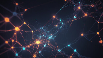 Vibrant abstract network of lights offering a futuristic feel. Abstract neural network concept with glowing nodes and connections detailed - obrazy, fototapety, plakaty