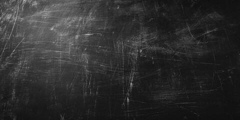 Blank blackboard or chalkboard texture backdrop with copy space. Close up of empty dirty school black chalkboard. Blackboard background with chalk smudge texture in wide web banner format, dark grey