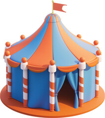 3D illustration cute circus tent icon symbol. Cartoon style isolated.
