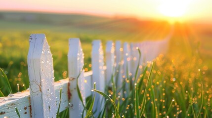 A white fence with a sun shining on it.