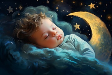 Slumbering Child Cradled by the Moon and Stars