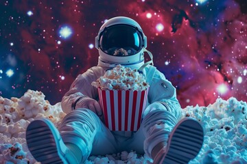 Astronaut Immersed in a Universe of Popcorn - obrazy, fototapety, plakaty