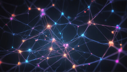 Vibrant abstract network of lights offering a futuristic feel. Abstract neural network concept with glowing nodes and connections detailed