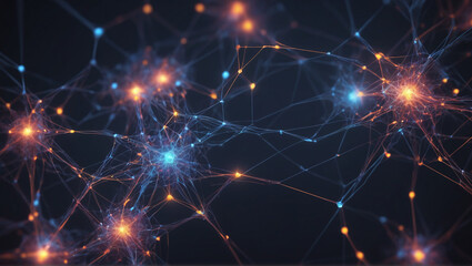 Obraz premium Vibrant abstract network of lights offering a futuristic feel. Abstract neural network concept with glowing nodes and connections detailed