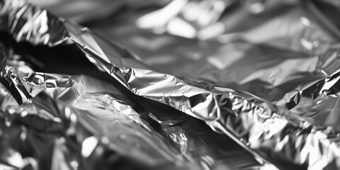 Aluminium foil texture background. Crumpled metal surface close up. Blank glued for wallpaper. surface from wrapping paper. Wrinkled shiny silver foil for banner, poster, overlay and design element - obrazy, fototapety, plakaty