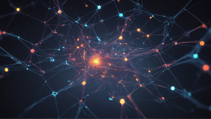 Vibrant abstract network of lights offering a futuristic feel. Abstract neural network concept with glowing nodes and connections detailed