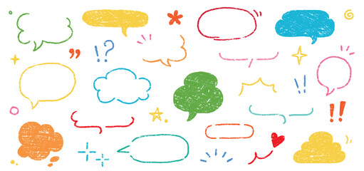 Crayon frame pastel chalk background cute bubble handwriting japan speech set. Pastel crayon frame background chalk title comic box pencil element color. Vector illustration - obrazy, fototapety, plakaty