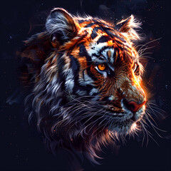 Digital painting of Tiger head. Animal wildlife