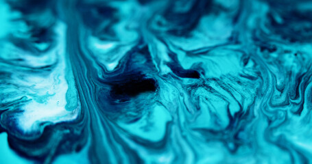 Ink spill. Marble paint. Defocused blue black color dust particles acrylic pigment splash emulsion...