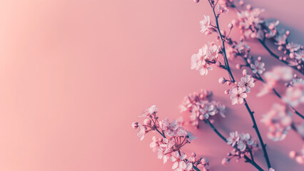 Fototapeta premium Spring flowers. Cherry blossom on pastel pink background. Springtime concept.