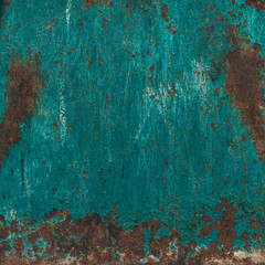 Rust texture. Grunge background. Blue brown color damaged effect uneven cracked analog surface scratch line stain computer hardware abstract. - 772670682