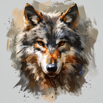 Digital painting of wolf head. Animal wildlife