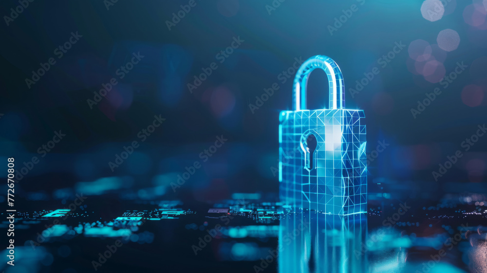 Aufkleber digital lock illustration on a circuit board - a digital padlock visualizes cybersecurity on a compu