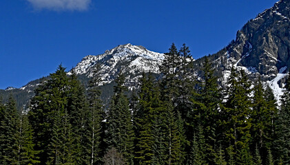 Mountain view approaching Snoqualmie Pass, Washington on a beautiful spring day, 03302024