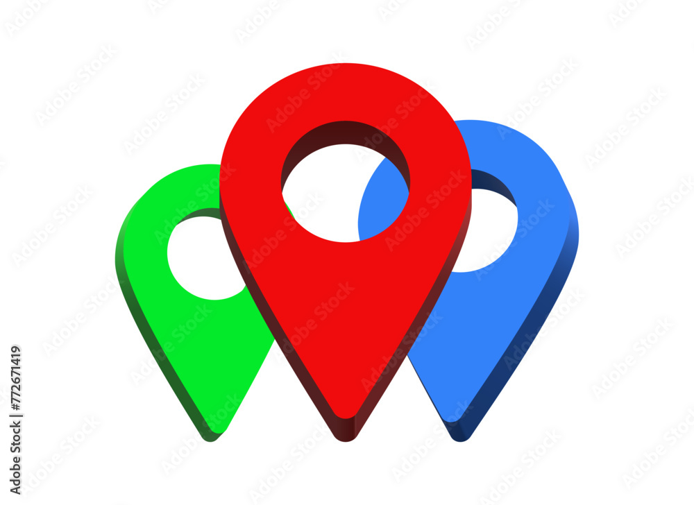 Poster 3d location map pointer icon, place pin marker sign - isometric red gps map pointers in red frame, destination symbols in 3d. red location icon
