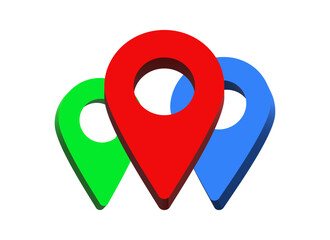 3d location map pointer icon, place pin marker sign - isometric red gps map pointers in red frame, destination symbols in 3d. red location icon