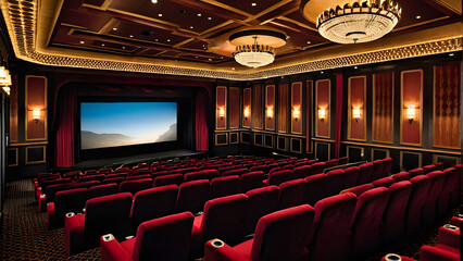 empty cinema auditorium with gorgeous interior design, AI generated