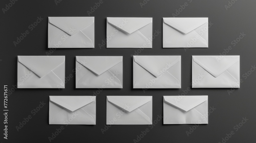 Poster blank mockup of a set of monochromatic envelopes with a subtle texture and sleek design ideal for a 