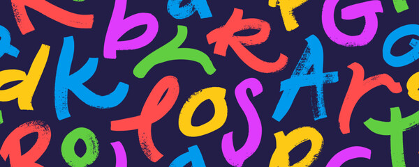 Carnival colorful alphabet letters seamless pattern. Hand drawn childish style typography banner design. © Anastasiia Hevko
