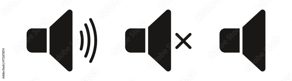 Poster speaker, sound, volume icon set , low and hight level volume speaker icon. voice, audio, silent, mut