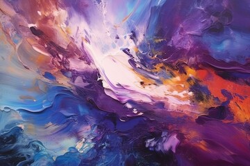 Naklejka premium Using acrylic paints, apply layers of color with deliberate brushstrokes or fluid pours, allowing the dark background to peek through in areas for depth and dimension.