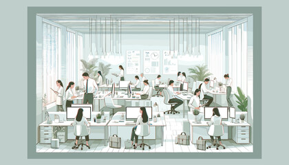 Image concept of an innovative workspace for creative professionals. Vector illustration.