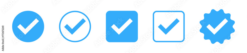 Poster Verified badge icon tick symbol vector approved check mark icon. Blue checkmark icons - Certificate badge Quality certify icon
