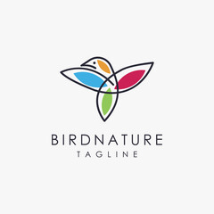 Abstract lineart flying bird logo icon vector template on white background