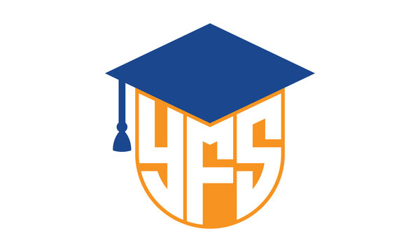 YFS initial letter academic logo design vector template. school college logo, university logo, graduation cap logo, institute logo, educational logo, library logo, teaching logo, book shop, varsity