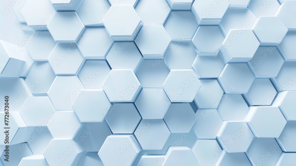 Poster soft blue hexagonal geometric background - soft blue shades adorn this seamless pattern of 3d hexago