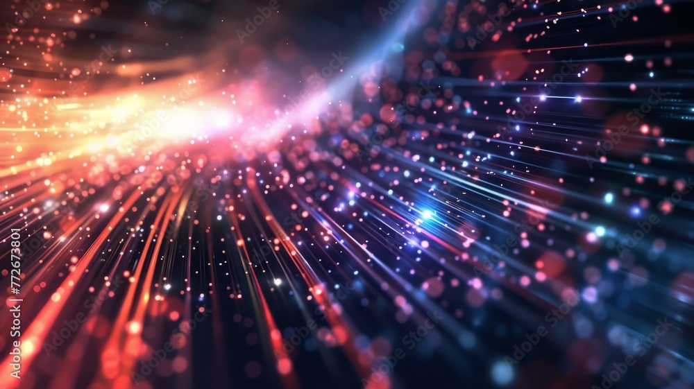Poster vibrant light particles moving in space - this abstract image captures dynamic light particles trave