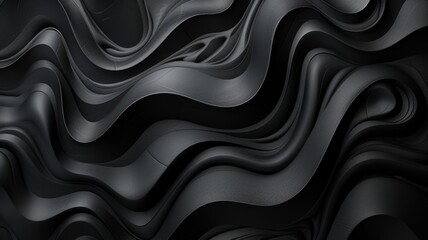 Obraz premium Abstract black waves pattern design - Captivating image of flowing, rhythmic black wave patterns with a 3D appearance and shadow play