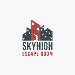 Game Escape room building logo icon vector template on white background