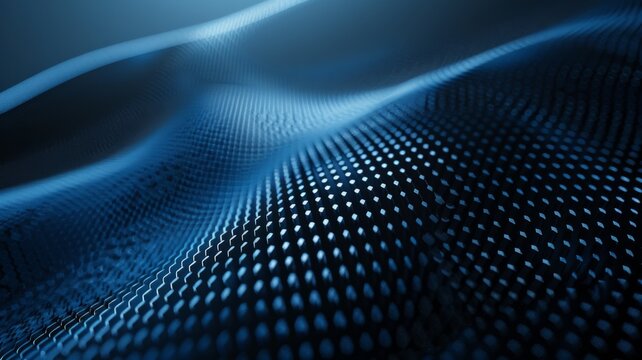 Blue and black dynamic digital wave pattern - Close-up image showing an undulating digital wave pattern with blue highlights on a black background